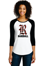 Load image into Gallery viewer, District ® Women’s Fitted Very Important Tee ® 3/4-Sleeve Raglan (Old English R)
